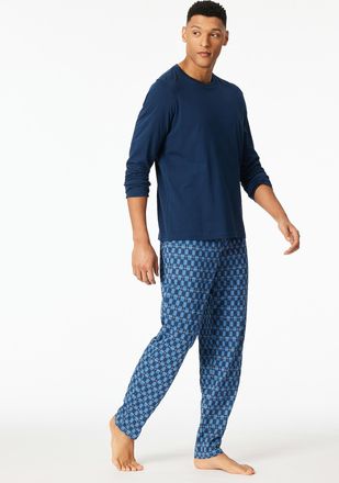Schiesser Schlafanzug SCHIESSER Casual Essentials, Herren, Gr. 56, dunkelblau, Single Jersey, Obermaterial: 100% Baumwolle, regular fit lang, Rundhals, Homewear