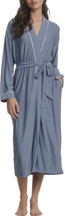 Eberjey Gisele Stripe Longline Robe in Duo Stripe Slate Blue/ivory at Nordstrom, Size X-Small