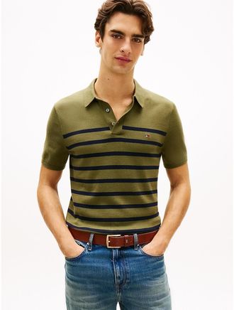Tommy Hilfiger Mens Short-Sleeve Sweater Polo - Green - L