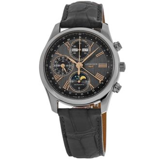 Longines Master Collection Moonphase Chronograph Grey Dial Leather Strap Mens Watch L2.673.4.61.2