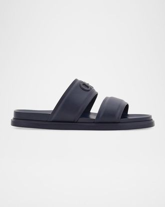 Ferragamo Men & apos;s Saint Bartheva Padded Leather Double-Strap Slide Sandals