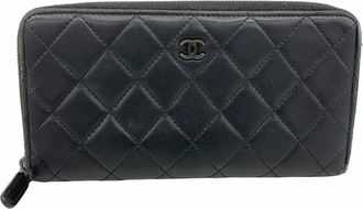 Chanel Black Leather Long Wallet (Bi-Fold) (Pre-Owned)