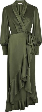 Zimmermann Silk-satin Midi Wrap Dress - Green Dark - 00 (UK 6 / XS)