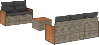 vidaXL Set De Muebles De Jard&iacute;n 6 Pzas Y Cojines Rat&aacute;n Sint&eacute;tico Gris Vidaxl