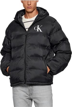 Calvin Klein Jeans Monogram Gewatteerde Jas met Capuchon - Heren - Winterjassen - Zwart - L - Nylon - Jassen