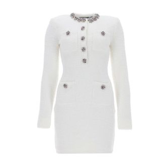 Self Portrait Crystal Trim Knit Mini Dress - female - Self Portrait - Short Dresses - White - XS - Dresses
