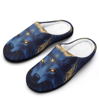 Generic Science Fiction Wolves Womens Slippers Warm House Slippers Indoor House Shoes with Anti-Skid Rubber Sole