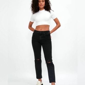 Slvrlake Denim Womens Virginia Slim Jean In Shadow Ridge Destructed