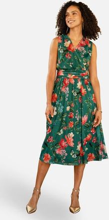 Yumi Floral Print Mesh Stretch Midi Dress in Green at Nordstrom, Size 10