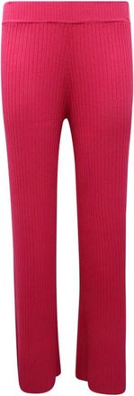 Hinnominate Geribbelde Broek in Fuchsia Gebreid - Dames - Wijde Broeken - Roze - S - Broeken