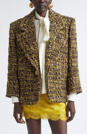 Saint Laurent Wool Blend Tweed Jacket in Kaki/gris/vert at Nordstrom, Size 36