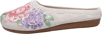 Frcolor Ethnic Style Embroidered Women Flat Shoes Comfortable Breathable Cotton Footwear Casual and Formal Wear White