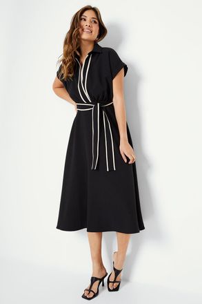 Principles Womens Contrast Tie Waist Midi Dress - Black - Size 8 UK