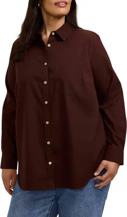 Foxcroft Boyfriend Non-Iron Cotton Blouse in Chicory Coffee Brown at Nordstrom, Size 22W