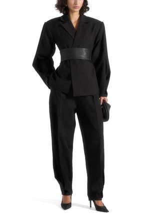 Mani&egrave;re De Voir Sophie Wool Twist Leg Tailored Trousers in Black at Nordstrom, Size 2
