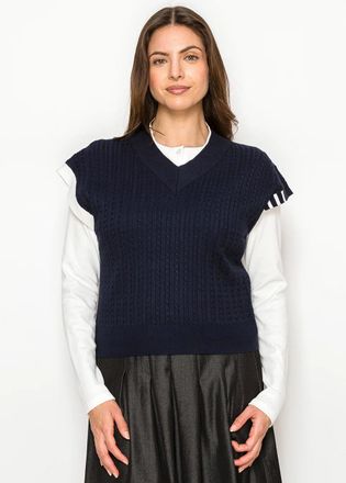 YAL New York Classic Navy Textured Knit Vest