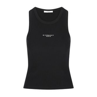 Givenchy Tops, Dames, Zwart, S, Geribbelde Top zonder Mouwen met Ronde Hals