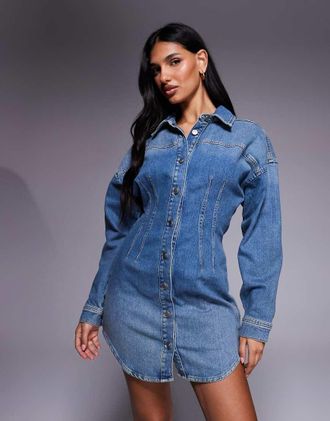 Good American Vestito camicia in denim indaco-Blu