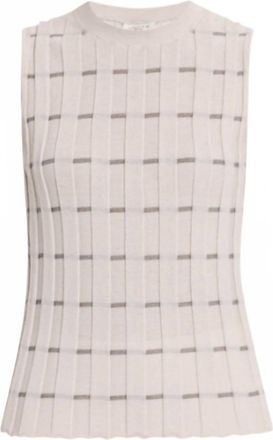 Lafayette 148 New York Womens Plaited Ribbed Stripe Shell Top In Pearl Multi