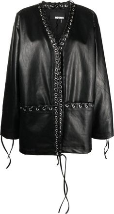 Rotate eyelet-embellished faux-leather coat - women - Viscose/Polyurethane/Polyester/Elastane - 40 - Black