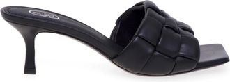 Ash Leren Ciabatta met Geweven Lint en 70mm Hak - Dames - Muiltjes - Zwart - 37 EU - Leer - Schoenen