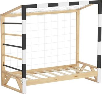 ML Design Ml-design - Cama Infantil 70 X 140 Cm Con Porter&iacute;a De F&uacute;tbol Y Escalera De Trepar, Cuna Individual De Madera De Pino Para Ni&ntilde;o Con Somier De L&aacute;minas Y