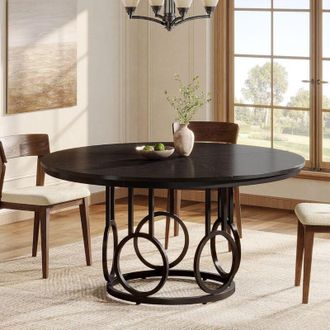 Tribesigns Tribesigns 47-Inch Round Dining Table, Wood Kitchen Table with Sturdy Metal Base for 4-6 People, Large Circle Dinner Table for Dining Room, Kitchen