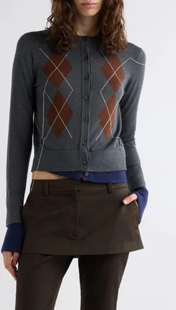 Acne Studios Kohona Argyle Silk & Wool Cardigan in Dark Grey/multi at Nordstrom, Size X-Small