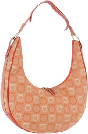 Ferragamo Pre-owned Canvas Shoulder Bag - Dames - Vintage Handtas - Oranje - ONE Size - Leer - Vintage