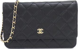 Chanel Black Bordeaux Grained Calfskin Chain/Shoulder Wallet (Pre-Owned)