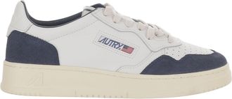 Autry Round Toe Leather Sneakers with Suede Inserts and Logo Details