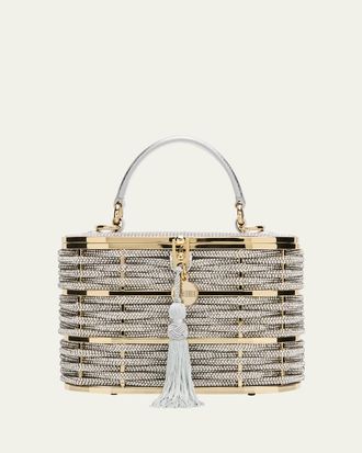 Judith Leiber Willow Woven Crystal Basket Top-Handle Bag