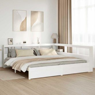 vidaXL Vidaxl - Cama Con Estanter&iacute;a Sin Colch&oacute;n Madera Maciza Blanca 200x200 Cm