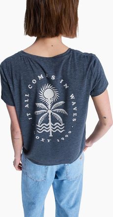 Roxy Womens Roxy Womens Laguna Green V Short Sleeve T-Shirt - Black/Grey - Size: 18/16