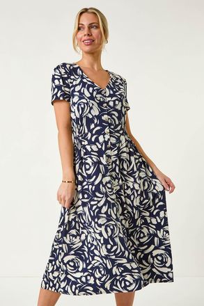 Roman Floral Stretch Shirred Waist Dress