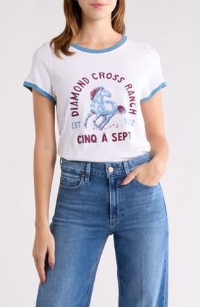 Cinq &agrave; Sept Diamond Cross Ranch Graphic Ringer T-Shirt in White Multi at Nordstrom, Size Xx-Small