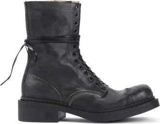 Miu Miu Schoenen, Dames, Zwart, 37 EU, Leer, Zwarte leren veterschoenen enkellaarzen