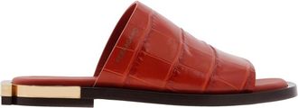 Ferragamo Gancini Heel Aline Leather Slides, Size 7 C