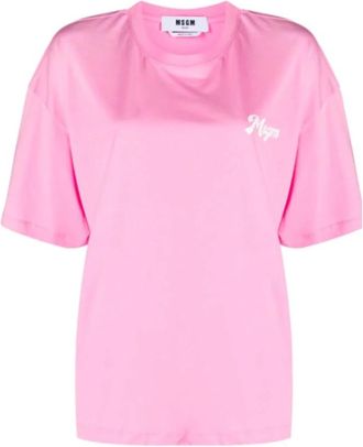 Msgm Dames Roze Katoenen T-Shirt - Dames - T-shirts - Roze - M - Katoen - Tops