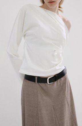 Mango Asymmetric Long Sleeve Woven Shirt in Off White at Nordstrom, Size Medium