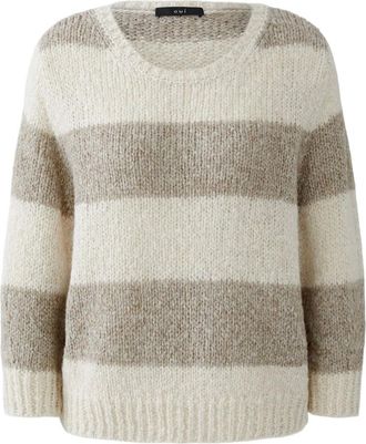 Oui Truien & Vesten, Dames, Beige, S, Wol, Angel Ronde hals Breiwerk