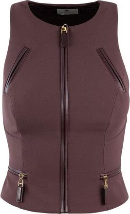 Elisabetta Franchi Double Crepe Top With Burgundy Zip Details