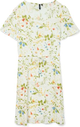 Vero Moda Minikleid VERO MODA VMEASY JOY SS SHORT DRESS WVN GA, Damen, Gr. S, N-Gr, weiss (snow wei&szlig; aop:phoebe), Web, Obermaterial: 100% Viskose, bedruckt, reg