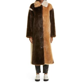 Stand Studio Jessie Colorblock Faux Fur Coat in Brown/Beige Stripe at Nordstrom, Size 2 Us