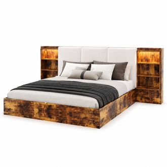 STILVORA Cama Con Arc&oacute;n 180 X 200 Cm De Mdf, 6 Nichos, Led Regulable Y Cabecero Acolchado, Sin Colch&oacute;n, Marr&oacute;n