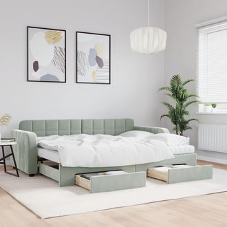 vidaXL Vidaxl - Sof&aacute; Cama Nido Con Cajones Terciopelo Gris Claro 80x200 Cm