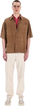Salvatore Santoro Short-Sleeve Suede Overshirt Over Fit