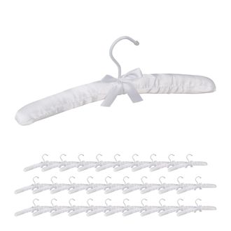 Relaxdays Pack 30 Perchas Forradas De Raso Con Lazo, Madera-tela-metal, Blanco, 38 Cm De Ancho