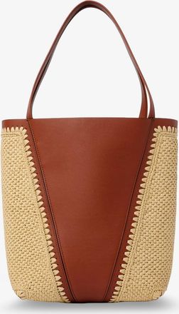 Chlo&eacute; Womens Shoulder Bag Spin Leather-Raffia Brown Leather/raffia