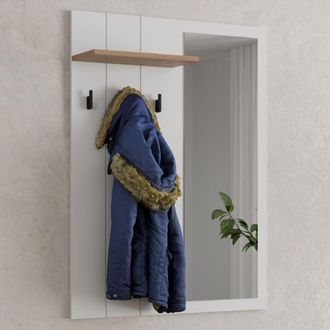 Dmora Mueble De Entrada Kaikou, Con Espejo, Un Estante, Perchero, 77x20x102h Cm Blanco